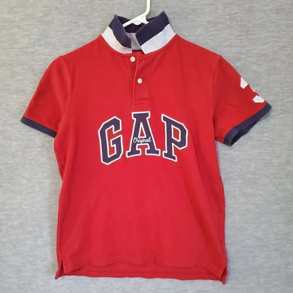 Gap Polo Kids XL Red Logo Spellout Pique Shirt